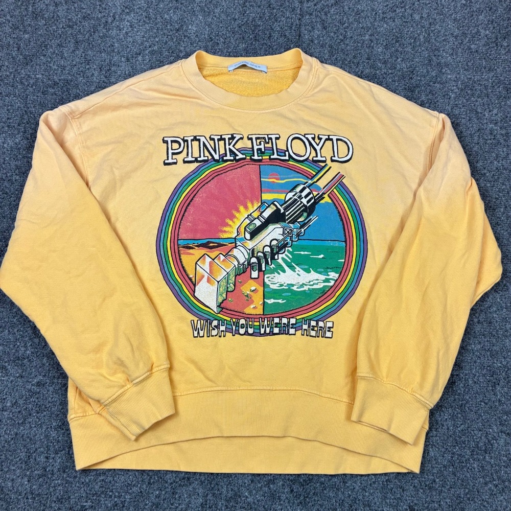 Pink Floyd Wish You Were Here Yellow Sweatshirt Rock Band Womens Size Medium